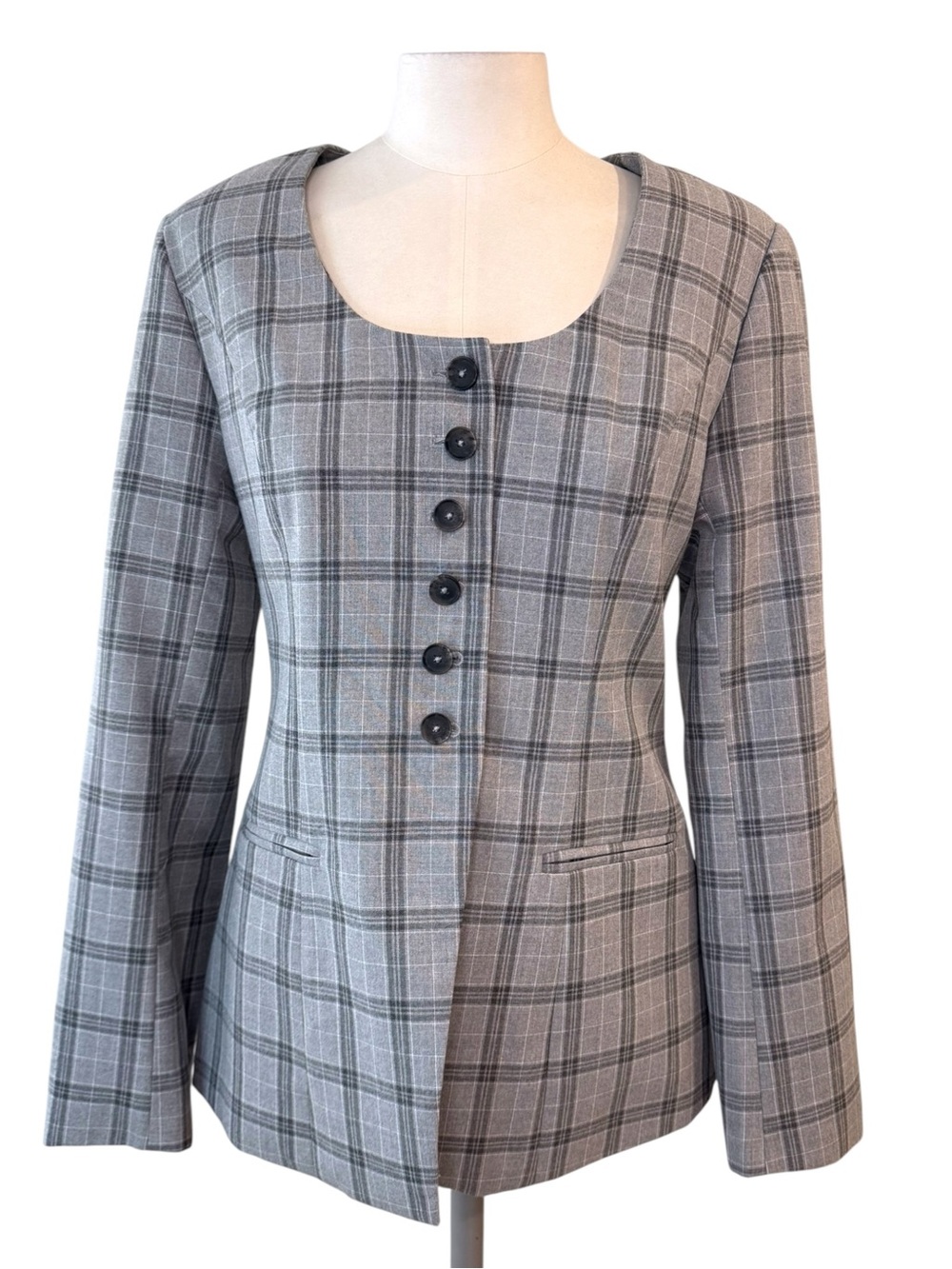 Aligne Grey Checkered Daphne Waisted Blazer Top  Size 4